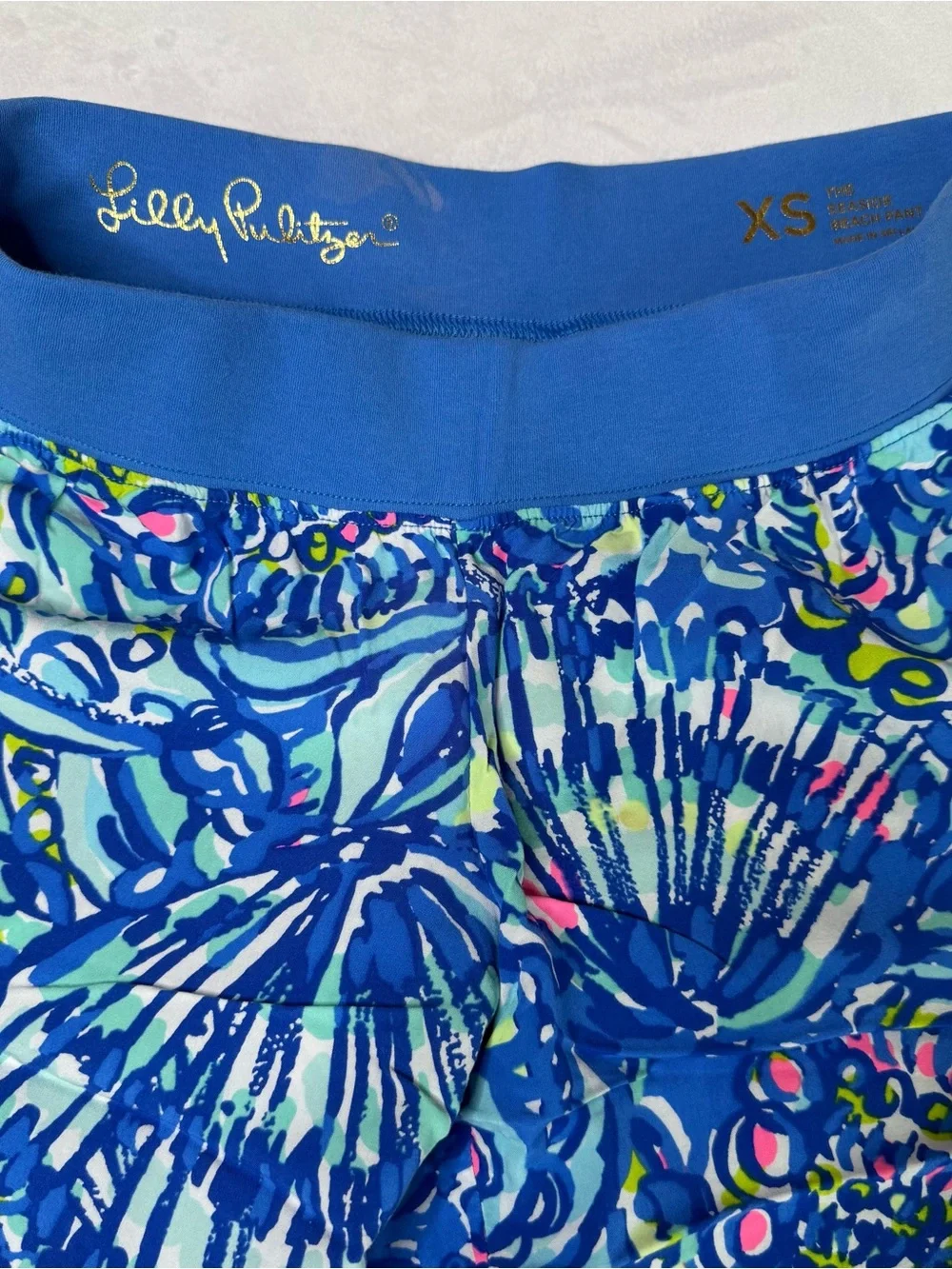 Yoga Waist Blue Floral Shell Print Wide Leg Lilly Pulitzer Lounge Bottom Size XS